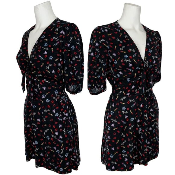 Maje Inobi Jacquard Printed Romper Playsuit 38 M Black Short Sleeves Pockets - Picture 2 of 12